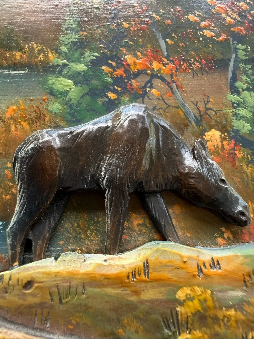 Vintage 3D Moose Carved Wooden Box By The Artist Jeanne Michaud VERY RARE!!!!